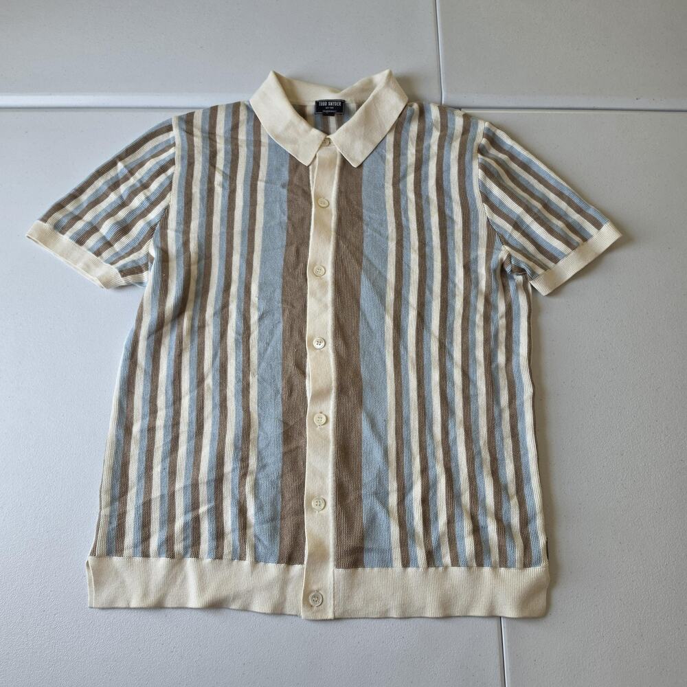 Todd Snyder Sweater Mens Medium Multi Silk Cotton Stripe Short Sleeve Cardigan